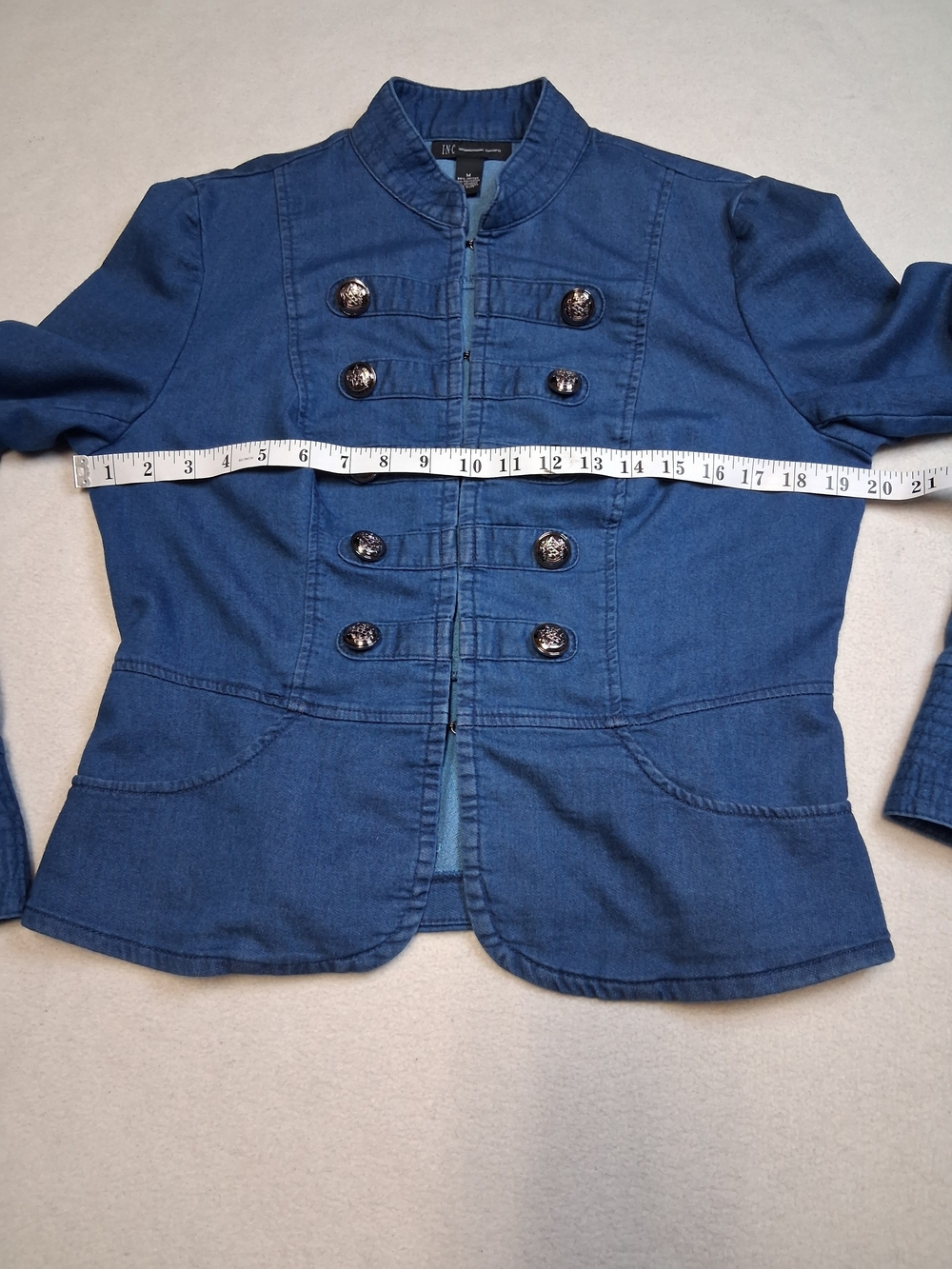 INC International Concepts Blue Military-Style Denim Jacket - Picture 3 of 8